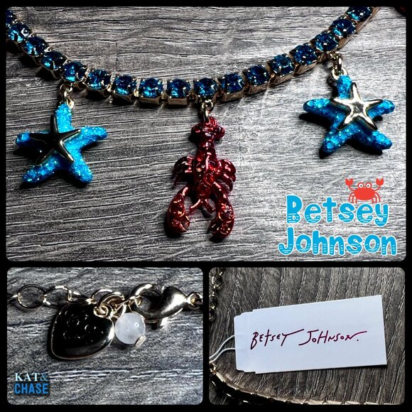 Betsey Johnson Mermaid Jewels Lobster Starfish Charm Tennis Necklace Beach July - Picture 11 of 12